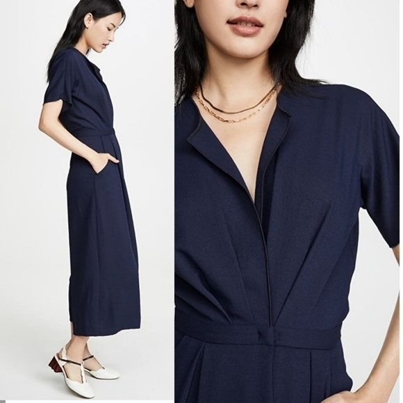 New Rachel Comey Ardent Split Neck Wide Leg Pebble Midnight Jumpsuit NWT Size 0 - Picture 7 of 17